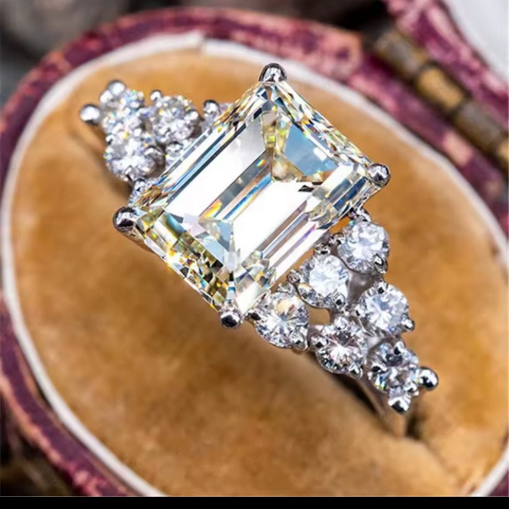 Classic Emerald-Cut Moissanite Solitaire Ring in Sterling Silver 2 CTs